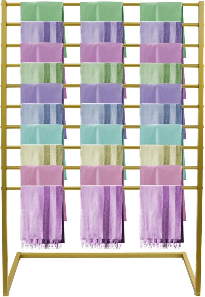 Scarf Display Stand, 10 Tier Metal Scarf Holder Organizer, Scarf Hanger Scarf Holder Scarf Organizer Belt Organizer Pants Rack Scarf Rack for Commercial Clothing Retail Store (Gold, 100cm)