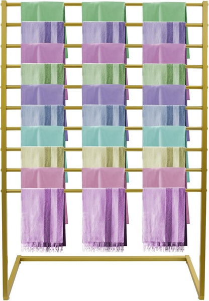 Scarf Display Stand, 10 Tier Metal Scarf Holder Organizer, Scarf Hanger Scarf Holder Scarf Organizer Belt Organizer Pants Rack Scarf Rack for Commercial Clothing Retail Store (Gold, 100cm)