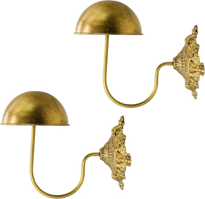 Owlgift Rustic Gold Wall Mounted Hat Holder Set of 2 – Vintage Style Iron Cap Rack with Dome Top for Hats, Helmets, Wigs & Scarves – Decorative Wall Hook for Entryway, Home, Cafe, or Boutique