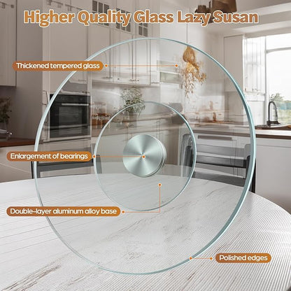 39" Glass Lazy Susan for Dining Table - Tempered Glass Round Clear Tabletop Large Rotating Tray, Silent & Smooth Spin (39inch/100cm)