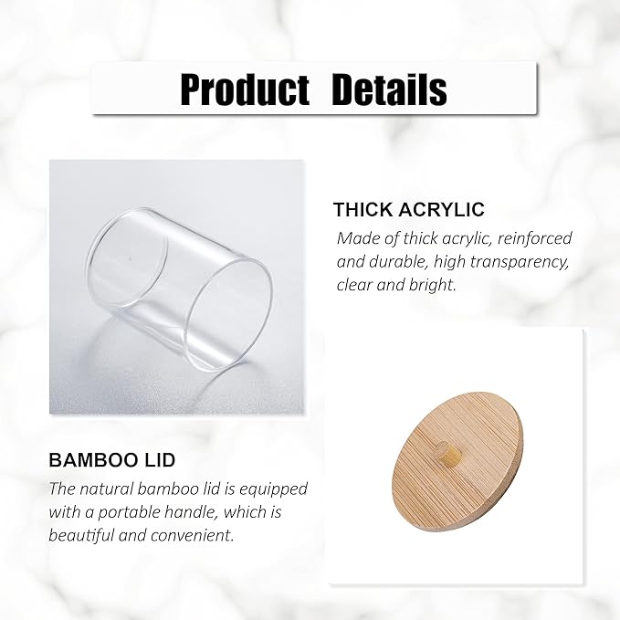 3 Pcs Qtip Holder and Cotton Round Pad Dispenser with Bamboo Lid, Small Clear Acrylic Containers for Cotton Swab/ball, Apothecary Jars Set for Bathroom/Restroom/Vanity/Makeup Storage Organizer