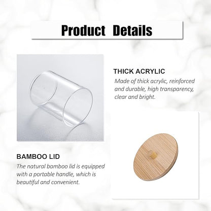 3 Pcs Qtip Holder and Cotton Round Pad Dispenser with Bamboo Lid, Small Clear Acrylic Containers for Cotton Swab/ball, Apothecary Jars Set for Bathroom/Restroom/Vanity/Makeup Storage Organizer