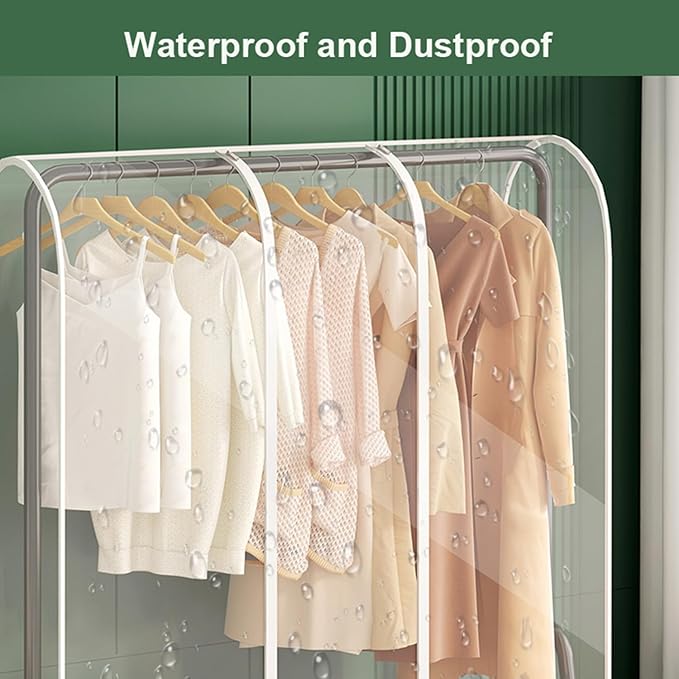 Clear Garment Rack Cover with Zipper Clothes Hanging Rack Cover Dustproof Waterproof Clothing Storage Protector (39.4x20x60 inch)