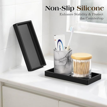 Luxspire Bathroom Vanity Tray - 2 Pack (7.9" x 4") Silicone Soap Dish for Kitchen Countertop, Bathroom Counter Tray for Soap Dispenser Perfume Jewelry Accessories, Matte Black