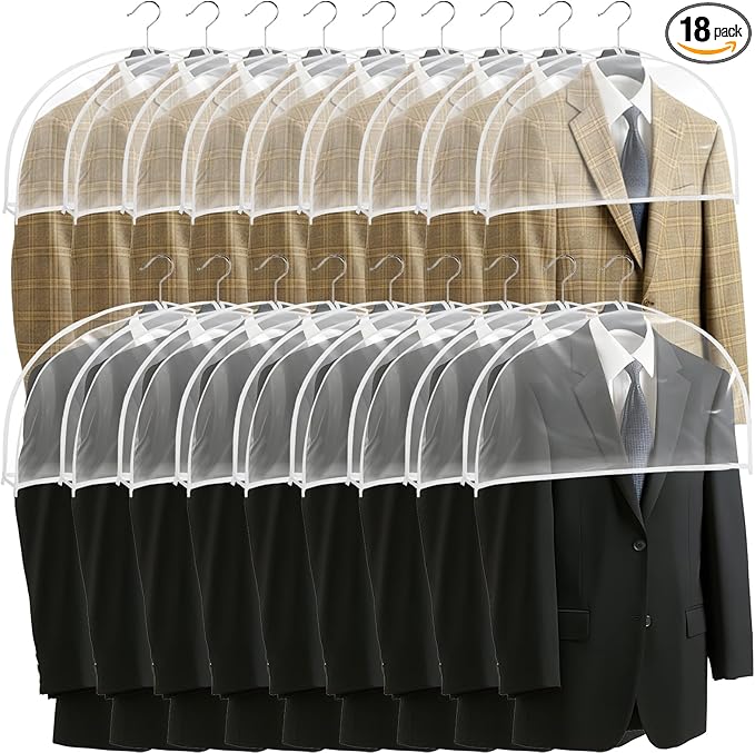 18 Pack Clear Shoulder Covers with 2" Gusset, 24" Wide x 12" High, Vinyl Dust Protectors for Hanging Clothes, Suits, Coats, Dresses, Closet Organizer