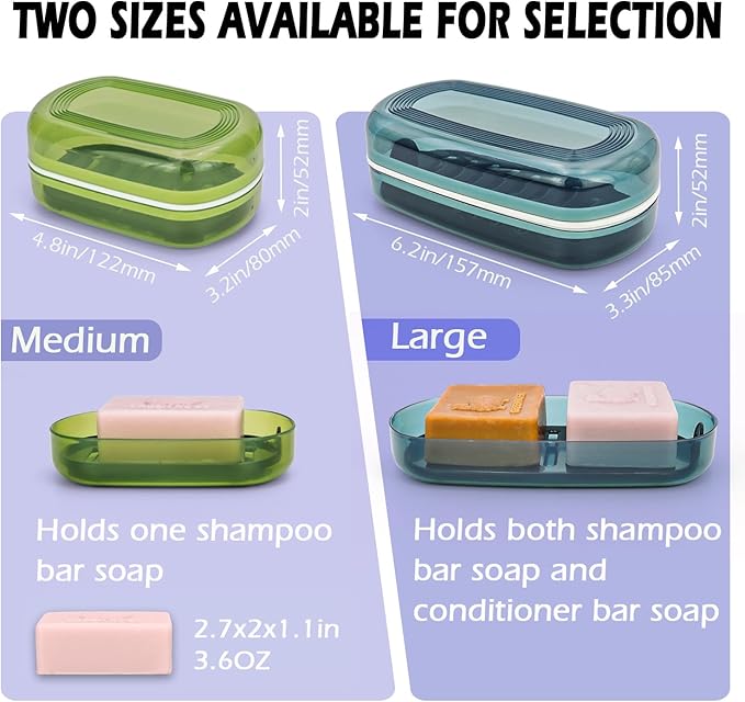 AIDIMMING Clear Shampoo Bar Holder, Large Plastic Travel Soap Case with Lid and Drain Tray, Fits Duke Cannon Soap bar, Kitsch Shampoo and Conditioner Bars Set, for Camping, Gym, Bathroom (Max, Blue)