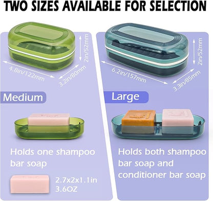 AIDIMMING Clear Shampoo Bar Holder, Large Plastic Travel Soap Case with Lid and Drain Tray, Fits Duke Cannon Soap bar, Kitsch Shampoo and Conditioner Bars Set, for Camping, Gym, Bathroom (Max, Blue)