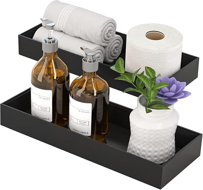Toilet Tank Tray for Modern Black Bathroom Decor Set of 2 Toilet Tank Topper Paper Storage Decorative Organizer Box Wood Vanity Tray for Counter Decor Dresser Tops 15" x 6" x 2" (Black)