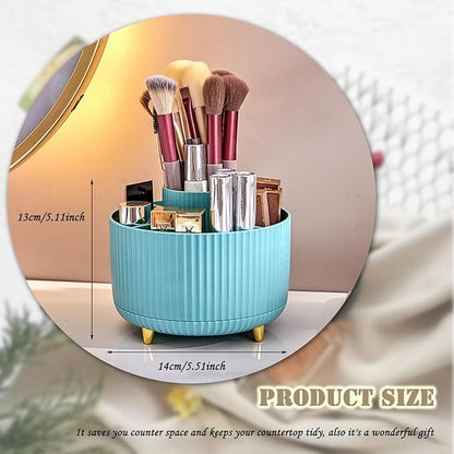 360 Rotating Makeup Brush Holder, Makeup Desk Organizer with 5 Slots Cosmetic Brushes Storage,Makeup Organizer for Vanity, Bedroom Decor, Bathroom Organizer (Blue)