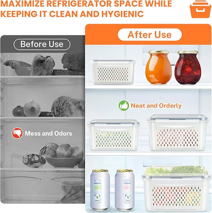 8 Pieces Fruit Storage Containers for Fridge with Lids and Strainer, 4Pack Fruit Containers for Fridge, Fresh Produce Saver Keeper for Vegetable Fruit Salad, BPA Free Fruit Organizer for Refrigerator