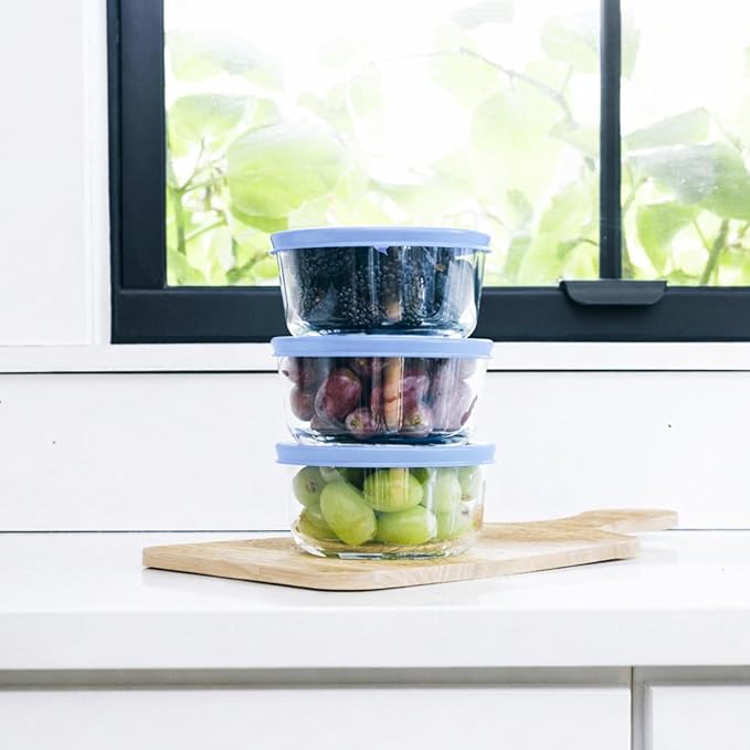 12-Piece Glass Food Storage Containers Set (6 Containers + 6 BPA-Free Lids) | 2-Cup, Leakproof | Microwave, Freezer, Oven & Dishwasher Safe | Ideal for Meal Prep & Pantry Organization, Lavender Blue
