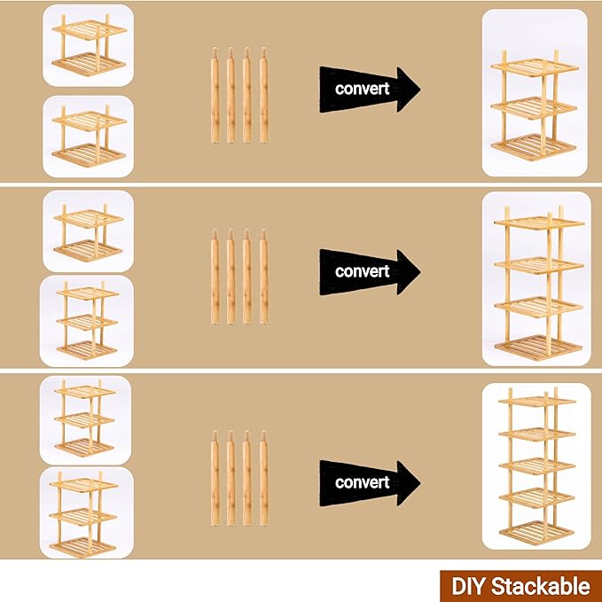 2-Tier Vertical Shoe Rack - Tall Narrow Shoe Rack Organizer for Small Spaces,Bamboo Shoen Shelf for Entryway,Closet,Corner,Doorway,Skinny Shoe Shelf Space Saving Shoe Storage (Natural, 2-Tier)