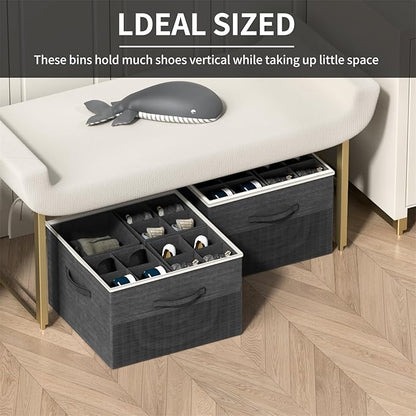 Aokeyee Shoe Organizer for Closet,2 Pack Foldable Shoe Storage Organizer Box Bin with Adjustable Dividers and Clear Cover, Fits up to 16-32 Pairs