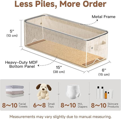 StorageWorks Narrow Storage Bins, Small Basket for Closet and Shelves, Fabric Closet Organizer Storage Bins with Handles, Toilet Paper Storage Baskets, Beige, Cotton Linen, 2-Pack