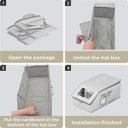 2 Pack Hat Organizer Box for Women & Men, Foldable Storage Box with Clear Lid for Baseball, Cowboy Caps, Stackable Clear Hat Organizer, Store up to 28 Caps, Grey