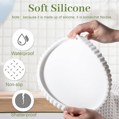 Round Bathroom Tray Silicone Kitchen Counter Decor Vanity Organizer Decorative Coffee Table Tray for Perfume, Candle, Soap Dish, 9 Inch, White