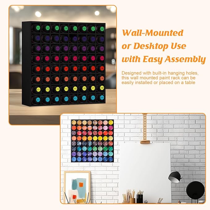 64 Grids Hair Color Organizer for 2oz Shades EQ Wall Mounted Hair Color Rack Stackable Hair Dye Holder Paint Bottle Rack Stand for Salon Decor Lumishine Igora Vibrance Deepshine Use (1, Black)