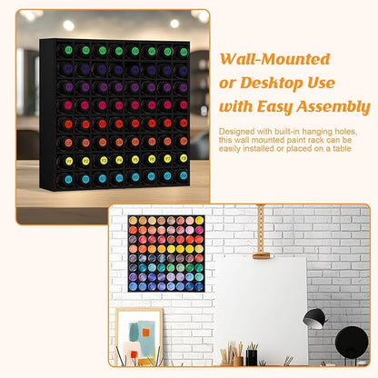 2 Pack of 128 Grids Black Hair Color Organizer for 2oz Shades EQ Wall Mounted Hair Color Rack Stackable Hair Dye Holder Paint Bottle Rack Stand for Salon Decor Lumishine Warhammer Use(2, Black)