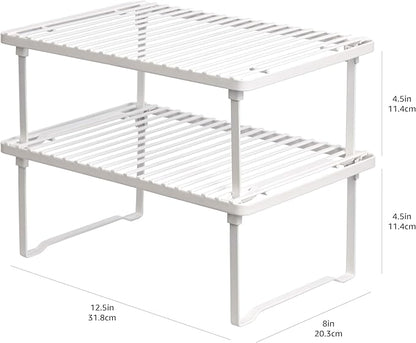 Amazon Basics Space-Saving Stackable Metal Kitchen Cabinet Organizer Shelves for Dishes, Pantry Organization, 12.5" L x 8" D x 4.5" H, Set of 2, White