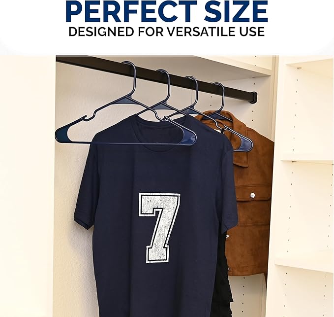 Closetselect Plastic Hangers 50 Pack - Space Saving Clothes Hangers, Made in USA, Durable & Strong Plastic Shirt & Coat Hanger with Notches & Shoulder Grooves, Non-Slip Hangers | Blue Sapphire