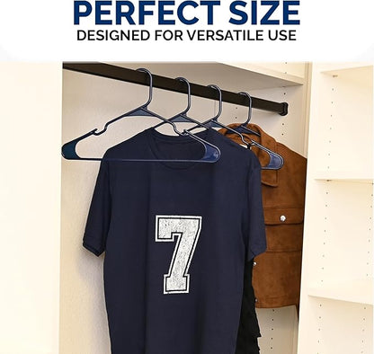 Closetselect Plastic Hangers 50 Pack - Space Saving Clothes Hangers, Made in USA, Durable & Strong Plastic Shirt & Coat Hanger with Notches & Shoulder Grooves, Non-Slip Hangers | Blue Sapphire
