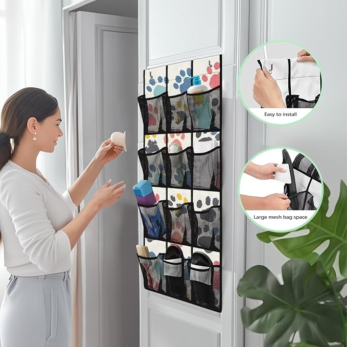 Generic Dog Paw Over Door Storage Organizer Wear-Resistant Over The Door Storage Organizer Laundry Space Saving Hanging Closet Organizer for Small Apartments College Dorm