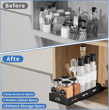 BOIVSHI Pull Out Spice Rack Organizer for Cabinet, Heavy Duty Spice Organizer for Cabinet, Vertical Spice Rack for Kitchen, Cabinet, Pantry, Cupboard (4.2''Wx10.5''Dx2.8''H, Metal Black)