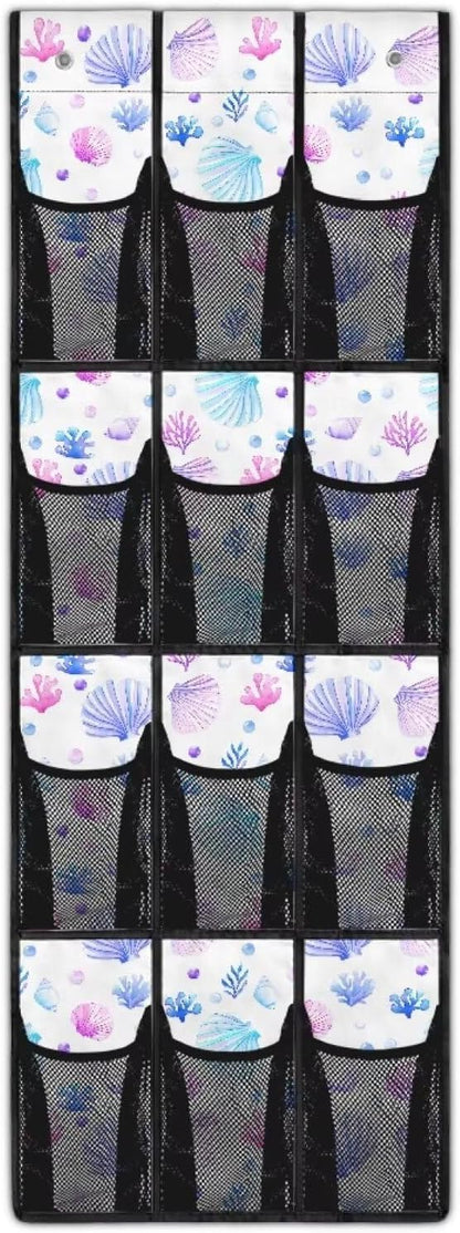 12-Pocket Space Saving Door Organizer, Over the Door Hanging Storage Bag for Shoes Toys and Essentials for Bedroom, Closet or College Dorm, Seashell Coral