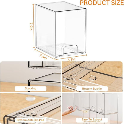 Yieach 7.5" High Stackable Storage Bins,2 Pack Bottle Station and Baby Bottle Storage Organizer for Countertop,Clear Acrylic Drawers for Pacifier,Breast Pump Parts,Storage Containers,Makeup and Lotion