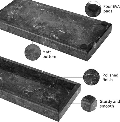 Marble Bathroom Vanity Tray, Natural Luxury Vanity Home Kitchen Bathroom Table Tray, Stone Decorative Countertop Dresser Trays for Key Coffee Perfume Jewelry Makeup (Black, 12"x 5" x1.2")