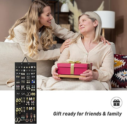 Lolalet Hanging Earring Holder Organizer with 20 Hooks for Women, Earring Organizer Wall Earrings Hanger Pierced Earring Storage, Felt Stud Earring Display, 608 Holes for Earrings - Black, 2 Pack