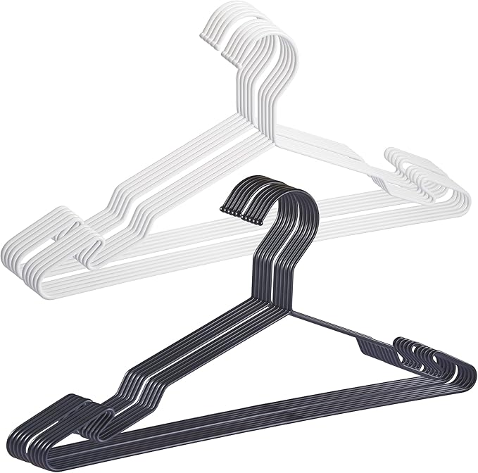 Standard Duty Metal Hangers with Unique Hook Design Durable & Sturdy Coat Hangers 3.2mm Thick Withstands 15lbs Weight Smooth Powder Coated Finish Compact Shirt Hangers - 40 Pack Black