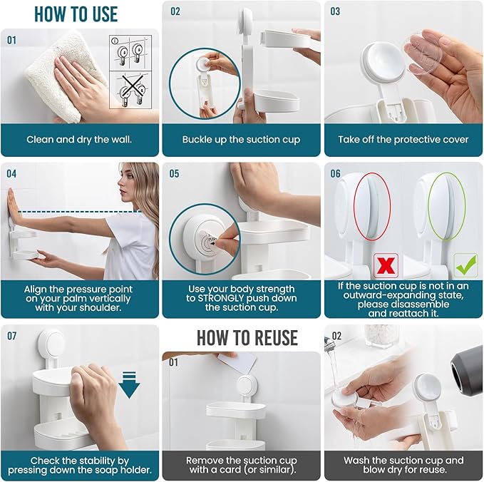 TAILI Soap Holder Soap Dish for Shower, Suction Cup Soap Holder for Shower Wall, Bathroom Accessories, Removable Strong Hold Soap Saver, Drill Free, White 2 Layer