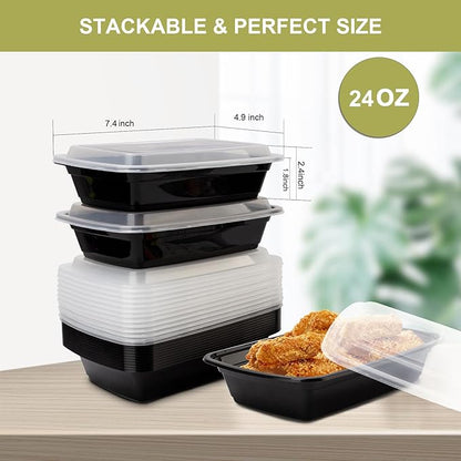 Ezalia 15 Pack Meal Prep Containers Reusable 24oz, Plastic Food Prep Containers, Leakproof To Go Food Containers with Lids, BPA-Free, Microwave/Dishwasher/Freezer Safe