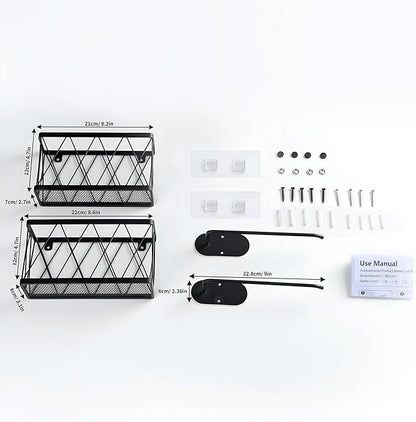 YIGII Kitchen Cabinet Organizer, 4 Pack Over Cabinet Door Organizer with 2 Baskets & 2 Lid Holders, Inside Cabinet Food Container/Tumbler Lid Storage, Pot Lid Holders, Black