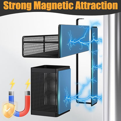 Magnetic Spice Rack for Refrigerator, 6 Pack 100% Metal Strong Magnet Shelf Black, Space Saving Spice Organizer, Home Kitchen Laundry Room Storage Organization W/ Paper Towel Holder, Utensils Racks