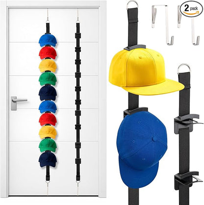 Hat Rack for Door,Two-Way Hanging Caps with 20 Display Hooks and Hanger, Hat Organizer for Baseball Caps, Over the Door Hat Storage Organizer for Bedroom, Closet,Entrance or Garage Doors,(Black)