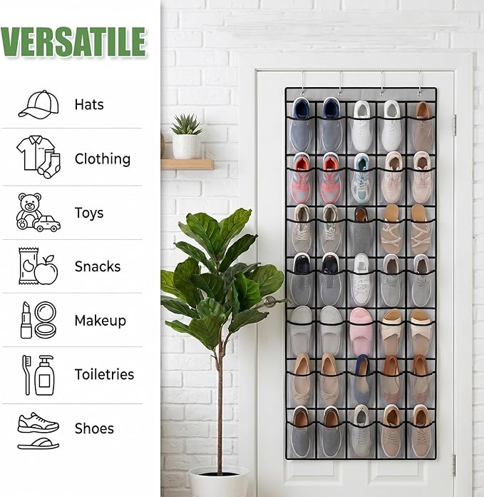 2 Pcs Over The Door Shoe Organizer, Space Saving Hanging Shoe Rack Hanger with 40 Large Breathable Mesh Pocket for Closet Entryway Bedroom Dorm (2Pcs 80 Large Mesh Pocket Total)(Black)