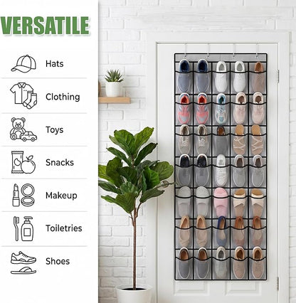 2 Pcs Over The Door Shoe Organizer, Space Saving Hanging Shoe Rack Hanger with 40 Large Breathable Mesh Pocket for Closet Entryway Bedroom Dorm (2Pcs 80 Large Mesh Pocket Total)(Black)