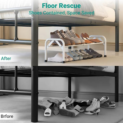 YEASHEIN 1-Tier Expandable Shoe Rack for Closet Floor, Λ-Frame Metal Small Shoe Rack for Entryway, Adjustable Shoe Shelf Organizer, Free Standing Shoe Racks for Front Door Entrance, Garage - White