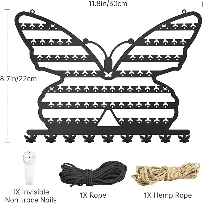 NiHome Butterfly Wall Mounted Jewelry Organizer, Decorative Metal Earring and Necklace Holder for Bedroom, Vanity, or Closet, Stylish Organizer with Easy Hanging for Fashion Lovers (Black)
