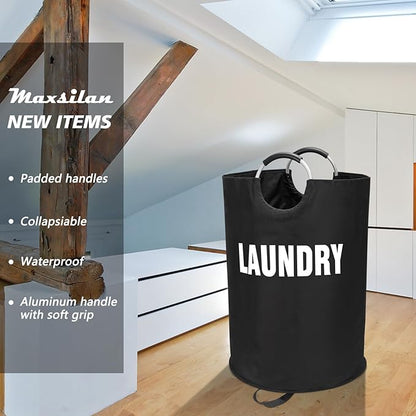 Maxsilan 160L XX-Large Laundry Basket, Freestanding Tall Clothes Hamper, Collapsible Laundry Bag, Black
