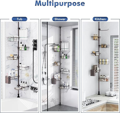 Vatex Corner Shower Caddy Tension Pole,Adjustable 30-120 Inch Bathroom Organizer Storage,Rustproof 6-Tier Shower Corner Shelves,Towel Rack, Toothbrush Holder, Soap Dish Organizers