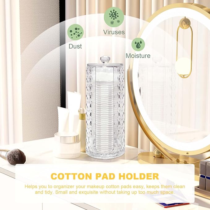 33.8oz Clear Cosmetic Cotton Pads Rounds Holder Easy Accessing Acrylic Makeup Removers Pad Organizer Dispenser with Removable Lid for Bathroom Bedroom Storage Display Rack