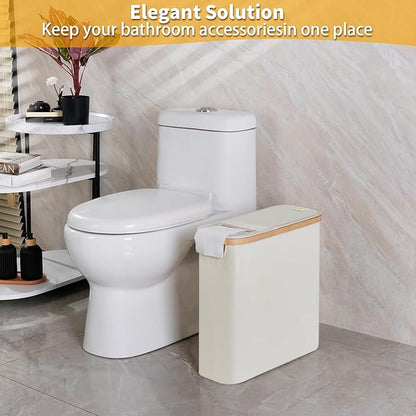 efluky Toilet Paper Storage and Holder 2 in 1, Toilet Paper Storage with Lid for Bathroom 28L, Free Standing Holder Organizer Holds Up to 9-12 Rolls, Beige
