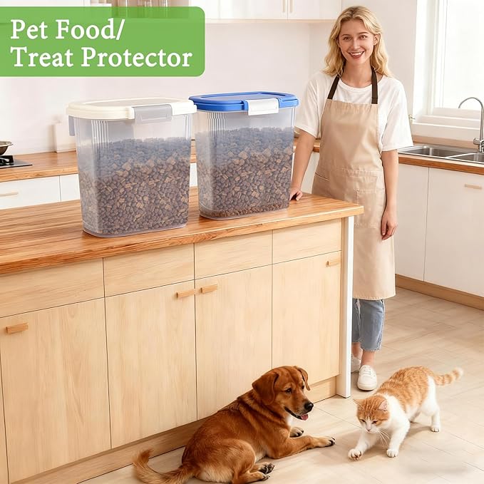 Large Rice Storage Container 30 Lbs with Wheel - Airtight Flour Food Container 15 Lbs with Lid, Scoop, Cup - Plastic Food Storage Bin for Cereal, Sugar, Beans, Dog, Cat, Pet Foods
