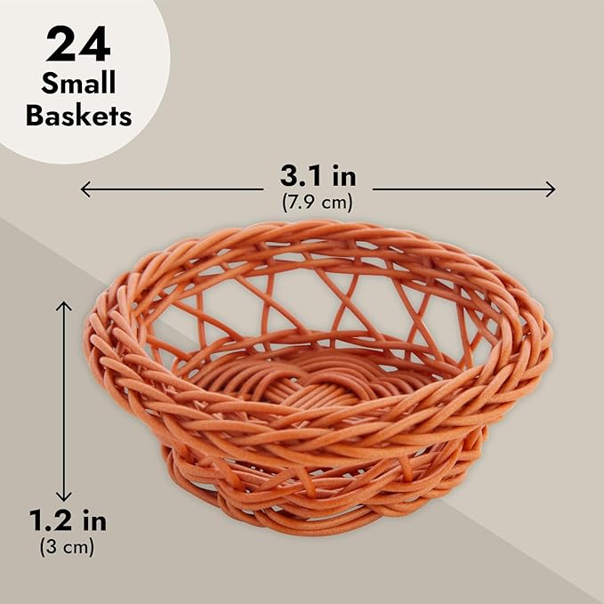 Bright Creations Mini Woven Basket Set - 3.1 x 1.2 in, Rustic Brown, 24-Pack - Bulk Mini Woven Baskets for Favors & Crafts