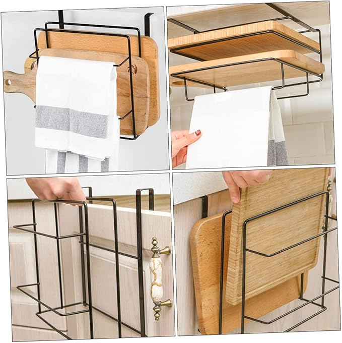 2Pcs Cabinet Organizer Set Over Door Storage Rack with Double Hooks for Towel and Cutting Board Stylish and Space Saving for Spaces for Kitchen Organization