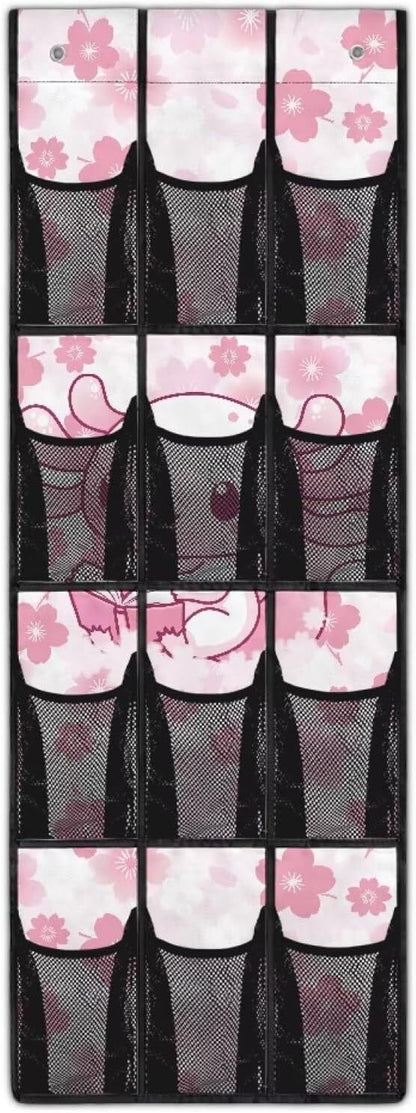 Axolotl Cherry Blossom Over The Door Shoe Organizers with 12 Mesh Pockets Baby Organizer Storage Hanging Shoe Organizer Shoe Holder Rack for Toddler Girl Room Craft Room Bedroom