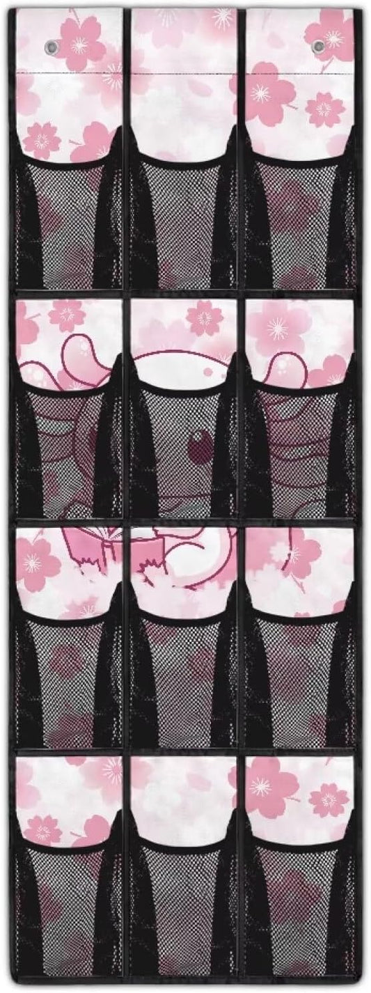 Axolotl Cherry Blossom Over The Door Shoe Organizers with 12 Mesh Pockets Baby Organizer Storage Hanging Shoe Organizer Shoe Holder Rack for Toddler Girl Room Craft Room Bedroom